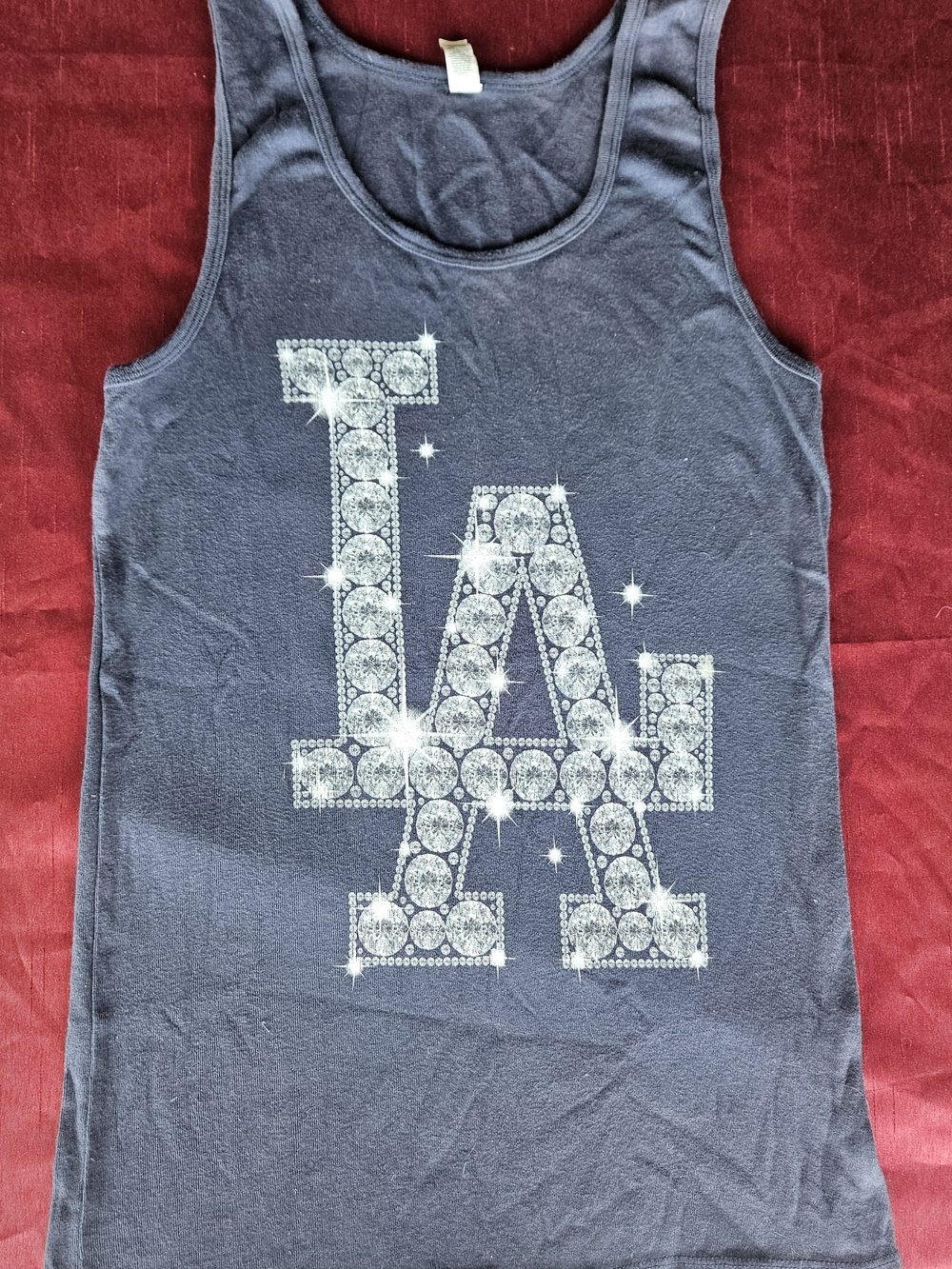 Black Rhinestone LA Tank Top